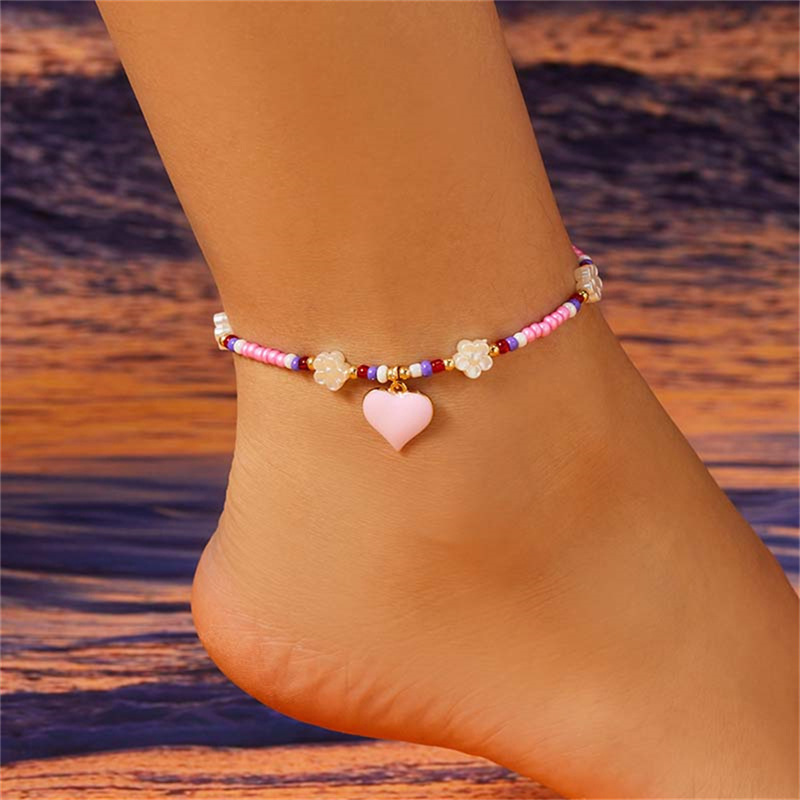 8g Weight Anklet Classification 1 Piece Quantity Holiday, Beach Occasion Seed Bead Material Heart Shape Pattern All Seasons Season Women's Gender Simple Style, Classic Style Style Wholesale Jewelry Simple Style Classic Style Heart Shape Seed Bead Anklet 19