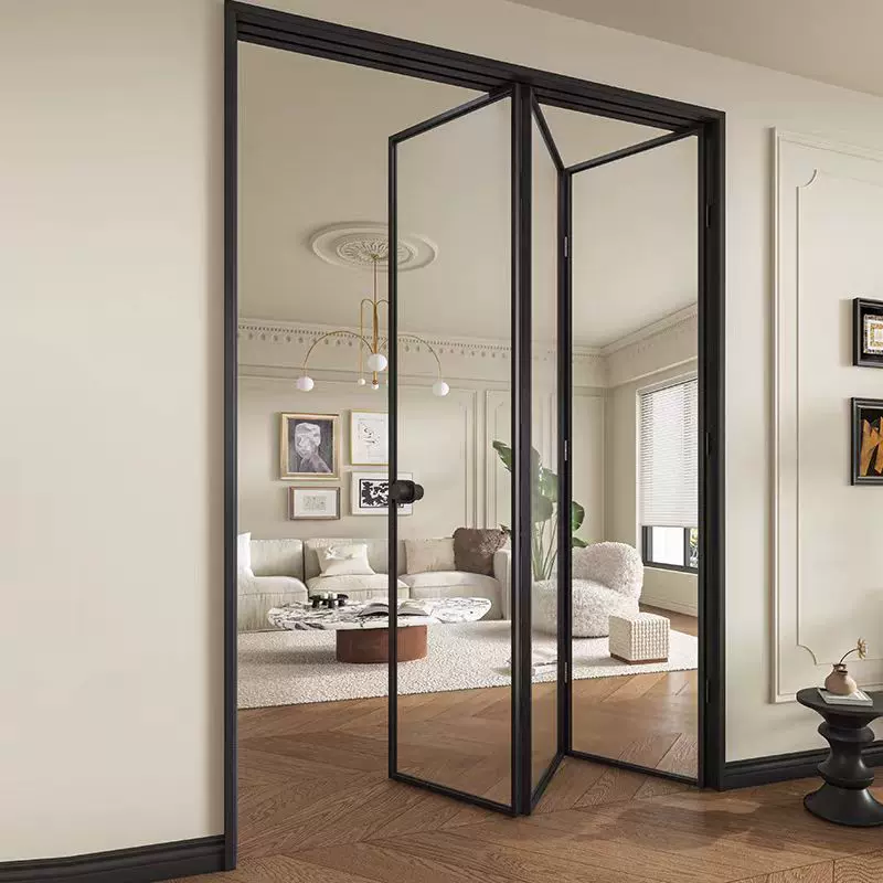 室内极窄极简铝合金折叠门无地轨浴室厨房推拉门玻璃隔断卫生间门