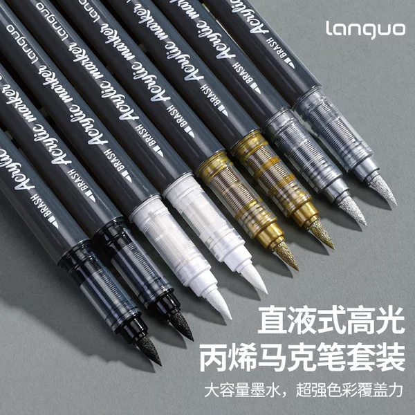 Languo direct liquid acrylic marker pen, highlighter pen, student art-specific, available in gold, silver, white, and black