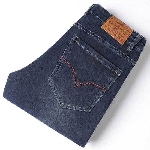 Autumn/Winter New Trend Elastic Denim Jeans for Men Straight Leg Loose Fit Plus Size Fat Man Mid-rise Long Pants