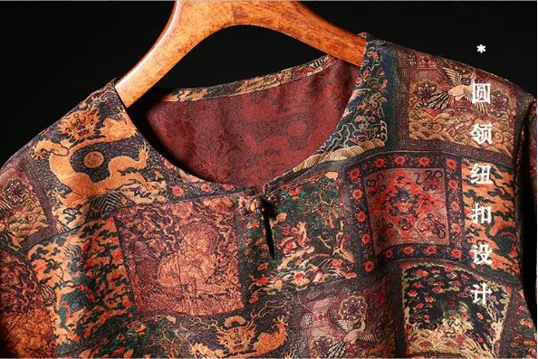 Áo thun nam tay ngắn lụa tơ tằm Hương Vân Sa phong cách Trung Hoa — Cam 8933 chi tiết 6
