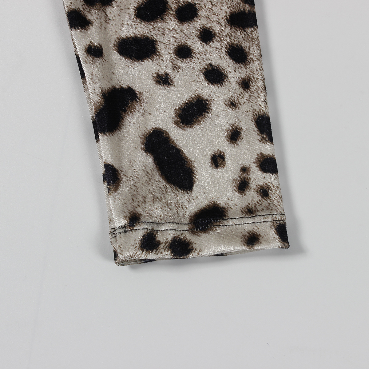 Fall Leopard Splicing Slim Fit Sexy Sexy Cropped Long Sleeve Top Trousers Two Piece Sets