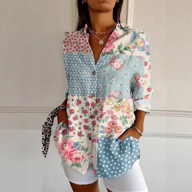 2025 European and American Amazon Aliexpress 3D Digital Printing Abstract Pattern Long-Sleeved Buttoned Linen Shirt 3D Printing