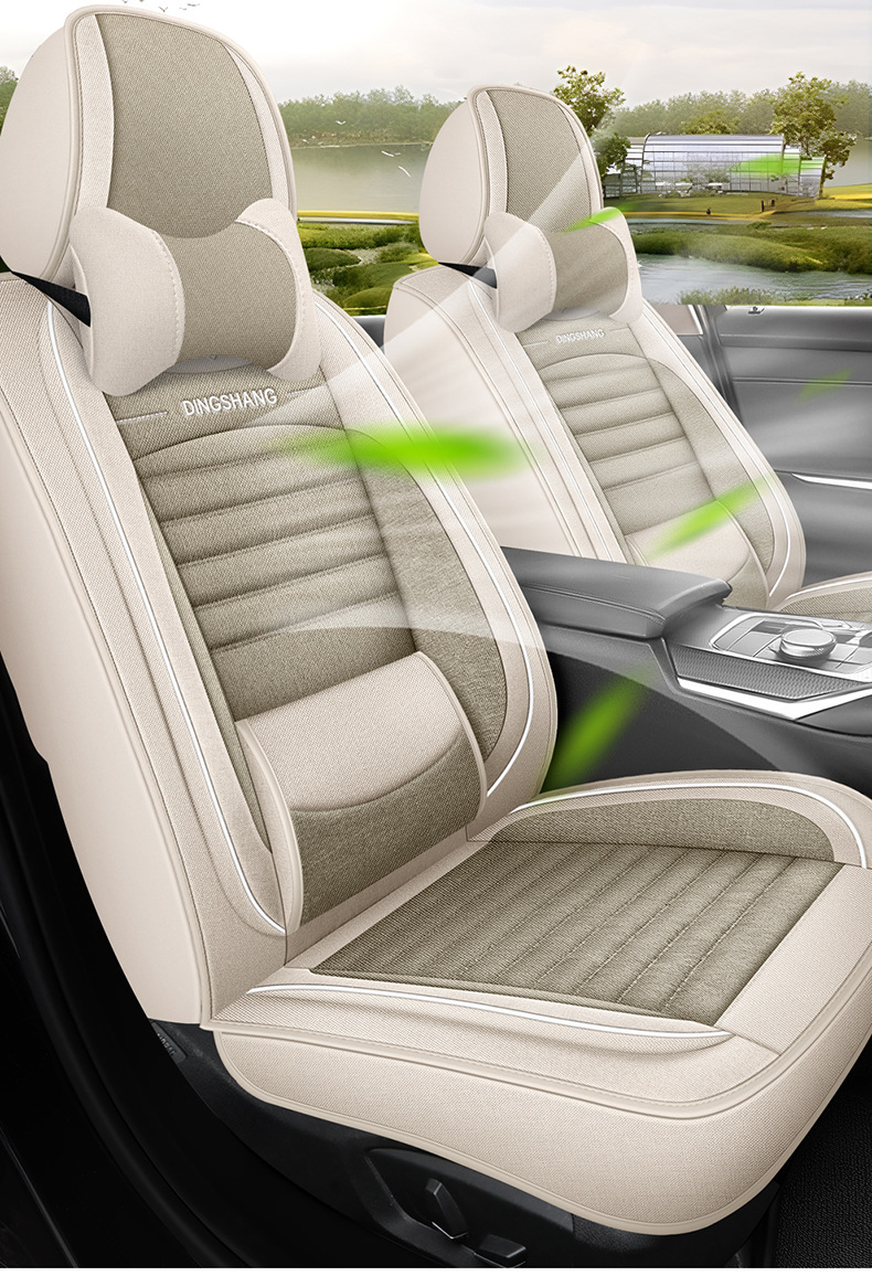 Cross-Border 2026 New Model Coarse Linen Full-Cover Seat Cushion, Breathable, Wear-Resistant, Suitable for All Seasons, Five-Seater Car Seat Cover