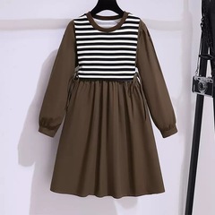 Women's Two-Piece Dress New Autumn Outfit, Trendy and Stylish Korean College Style Striped Skirt Children's Wear