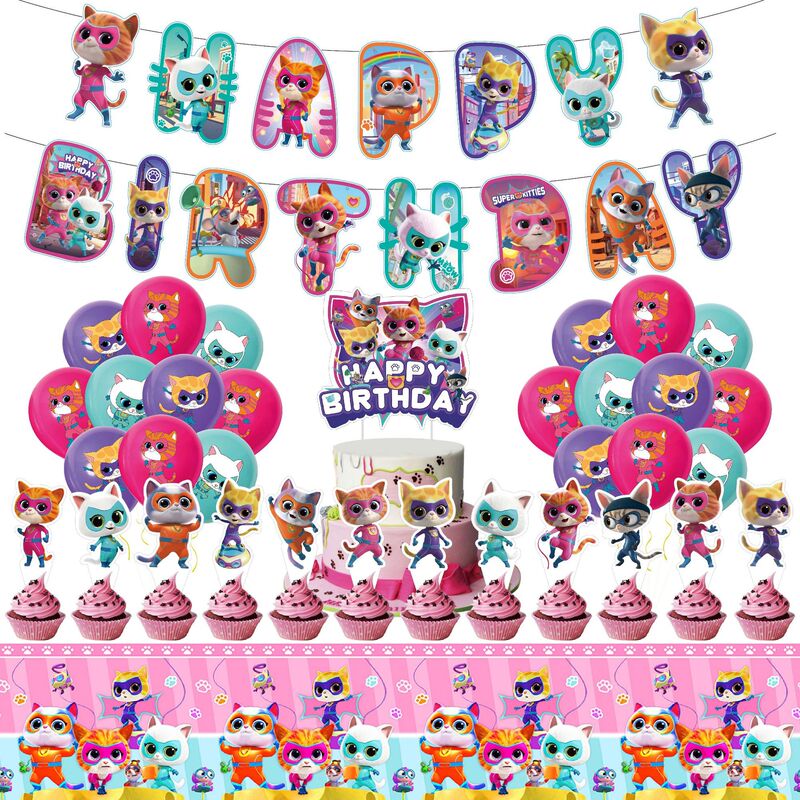 Super Cat Team Birthday Party Decoration suit Flag Banner Cake Card Balloon Children's Day Daily Supplies Super Cat Team Birthday Party Decoration suit Flag Banner Cake Card Balloon Children's Day Daily Supplies