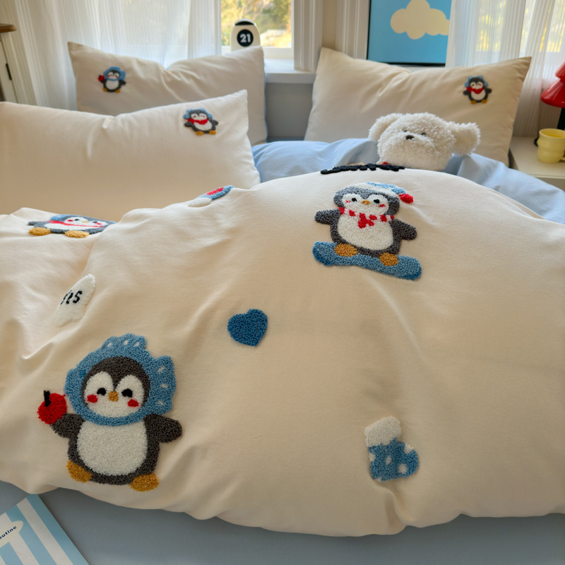 Categoría A otoño y invierno engrosado algodón molido cama de cuatro piezas 100 algodón puro niños dibujos animados colchón set de tres piezas