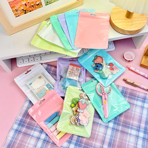 Macaron color ziplock bag plastic thickened transparent color storage bag stationery jewelry packaging bag wholesale