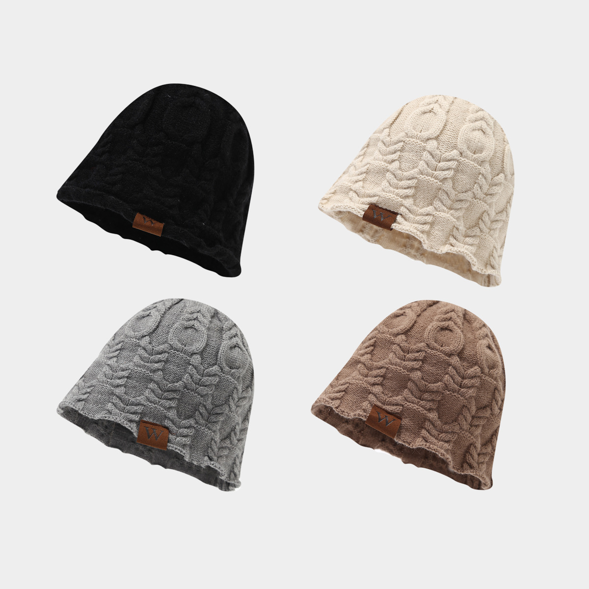 Transfronterizos sombrero de mujer otoño y invierno ocio al aire libre W cuero etiqueta torsión gorra de protector de orejas gorra de punto caliente retro