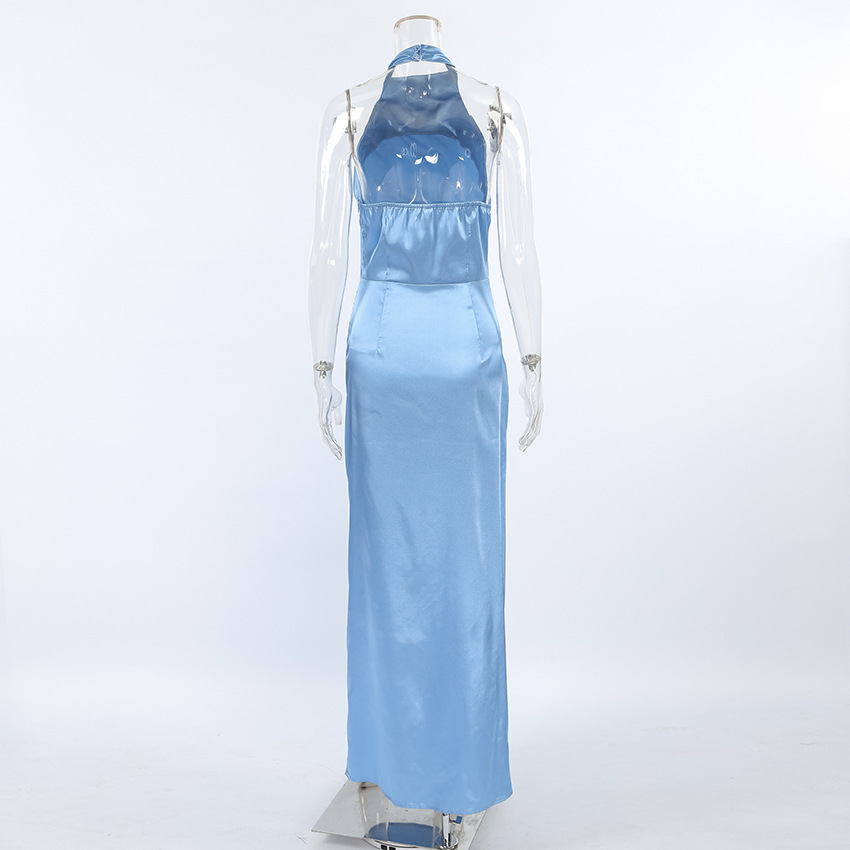 Damen Abendkleid Aus Satin Mit Neckholder Und Beinschlitz Für Galas_voghion.com