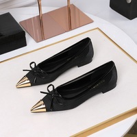 2161-2 Korean retro hollowed out mesh shallow mouth low heel women's shoes metal pointed bow thick heel temperament single shoe women