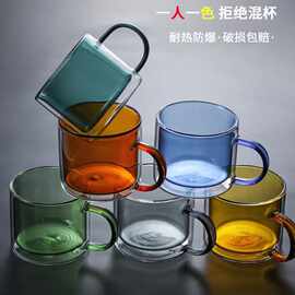 厂家生产马克杯双层把手杯高硼硅彩色咖啡杯牛奶饮料杯大容量玻璃