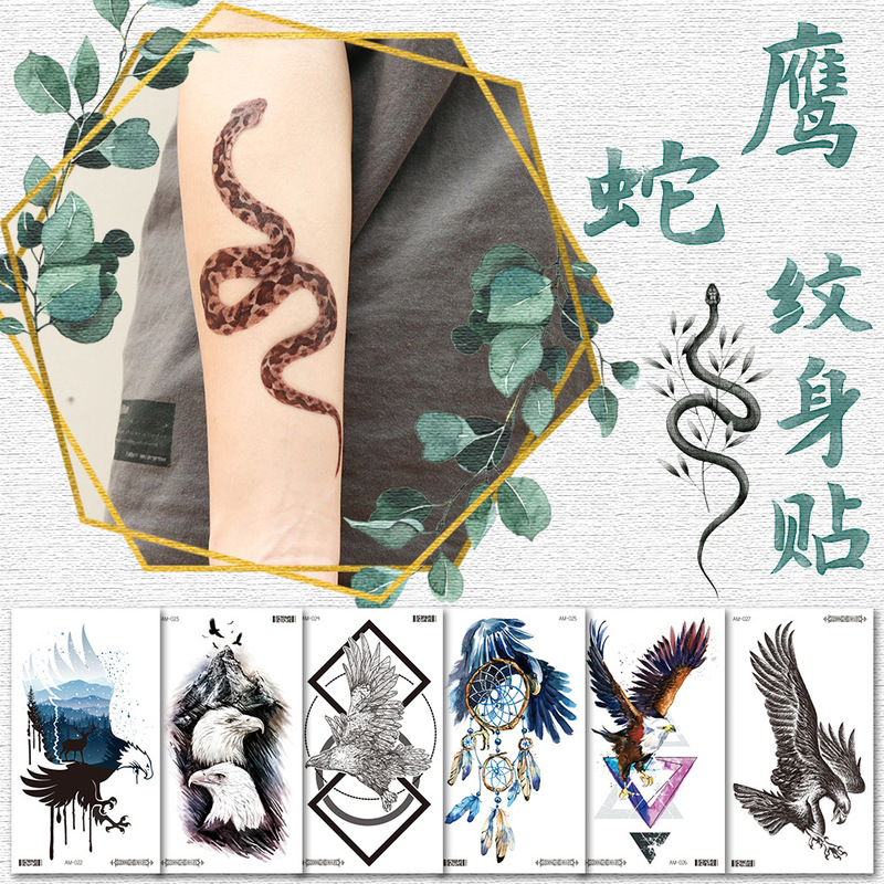 New Flower Arm Tattoo Sticker Animal Snake Eagle European and American Personality Tattoo Arm Sticker Waterproof Temporary Cross-border Supply