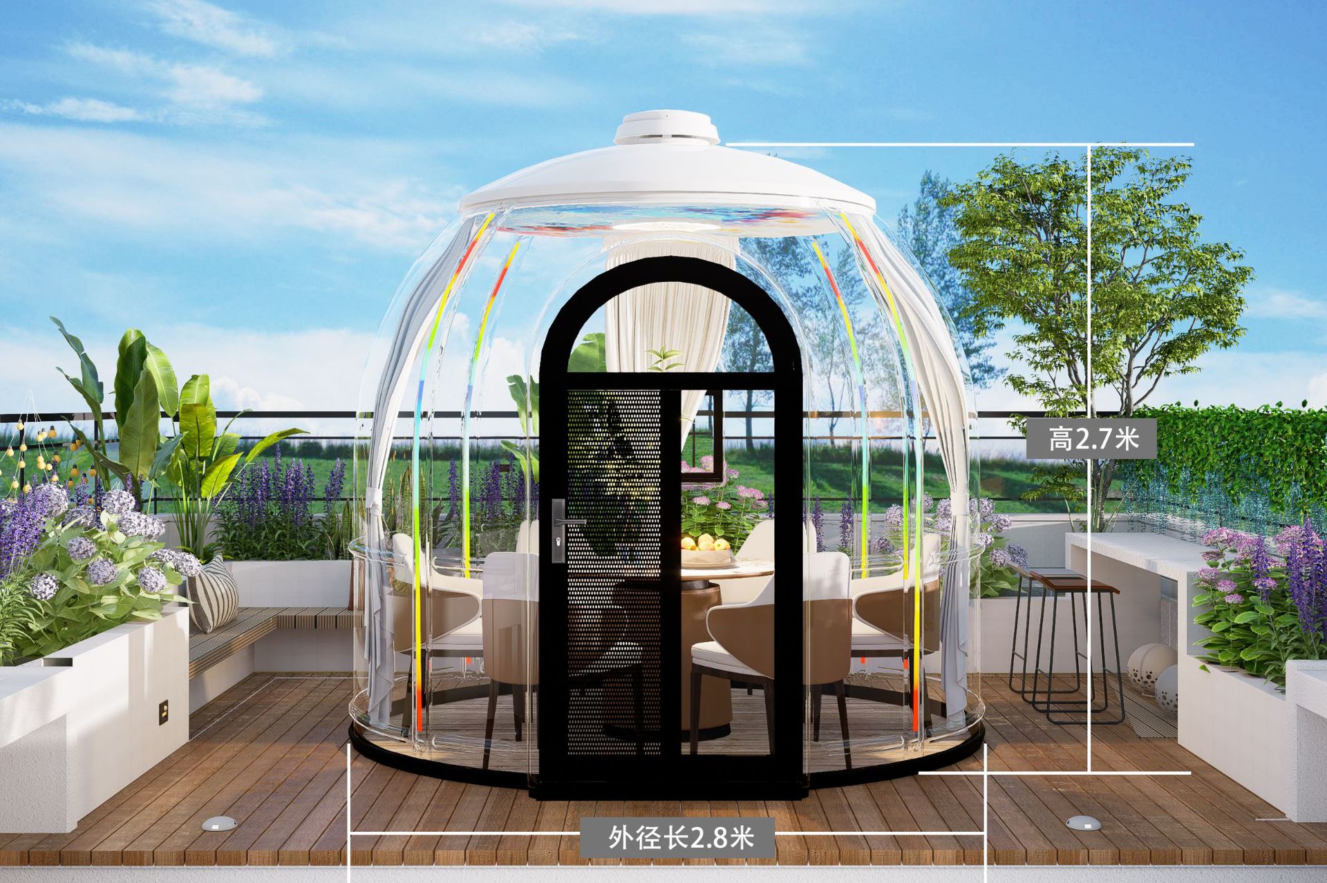 2.8-6 Métro de diámetro transparente estrella tienda de campaña directa a prueba de viento aislamiento térmico cuadrado casa solar red burbuja casa