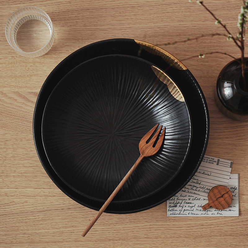 Plato en relieve de jade de tinta de Wujin, estilo nórdico, cerámica creativa, plato casero de Phnom Penh, plato de verduras, plato de desayuno, plato de fiador de carne