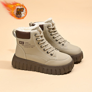 Winter fleece-lined High-top Martins Boots Women's Korean-style All-match Thickened Warm Cotton-padded Shoes Platform Short Boots Casual Snow Boots Women
