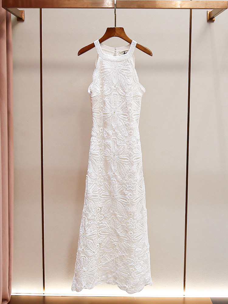 Shenzhen Nanyou High-End Women's Halter Neck Dress, Early Autumn 2023 New Style, Sleeveless, Waist-Cinching, Slimming, Embroidered Long Dress