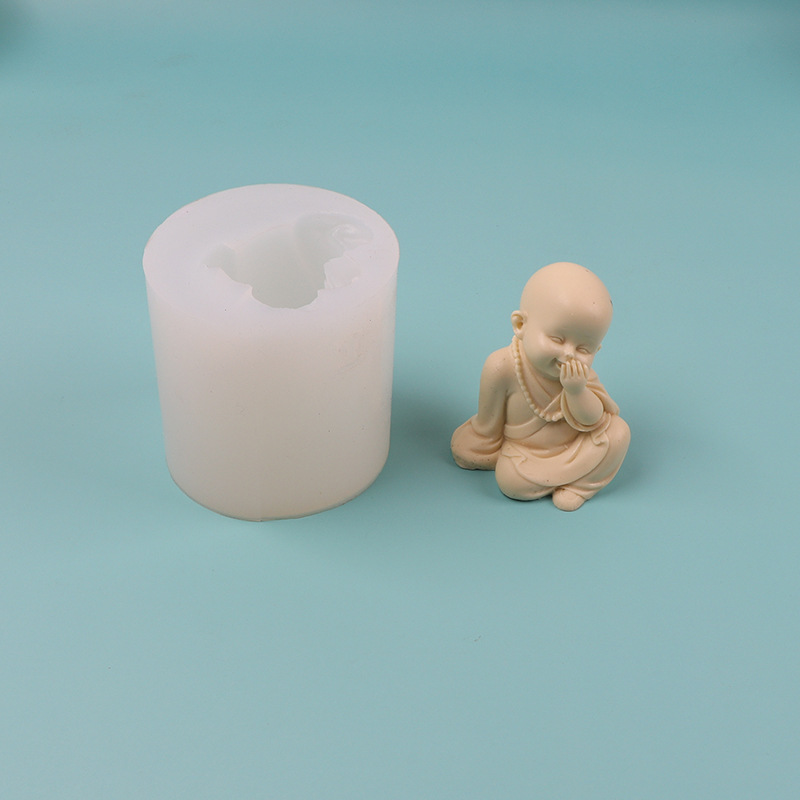 Fondant molde de silicona riendo pequeño monje coche aromaterapia yeso molde para hornear pastel de chocolate molde para hornear