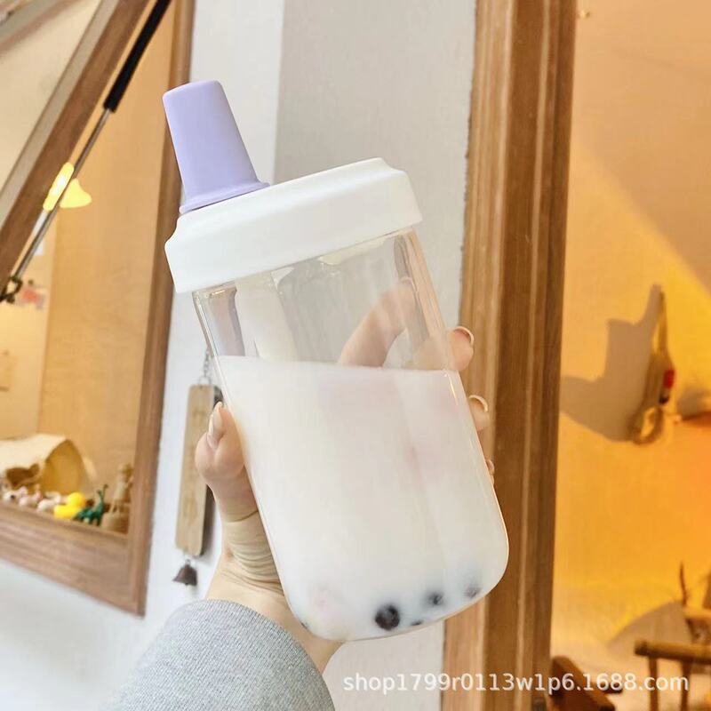ストロー付きの新しいスタイルのプラスチックカップ、パールミルクティーを吸うことができ、見栄えの良い大容量のポータブルフルーツティーカップ、ギフトロゴ付き|undefined