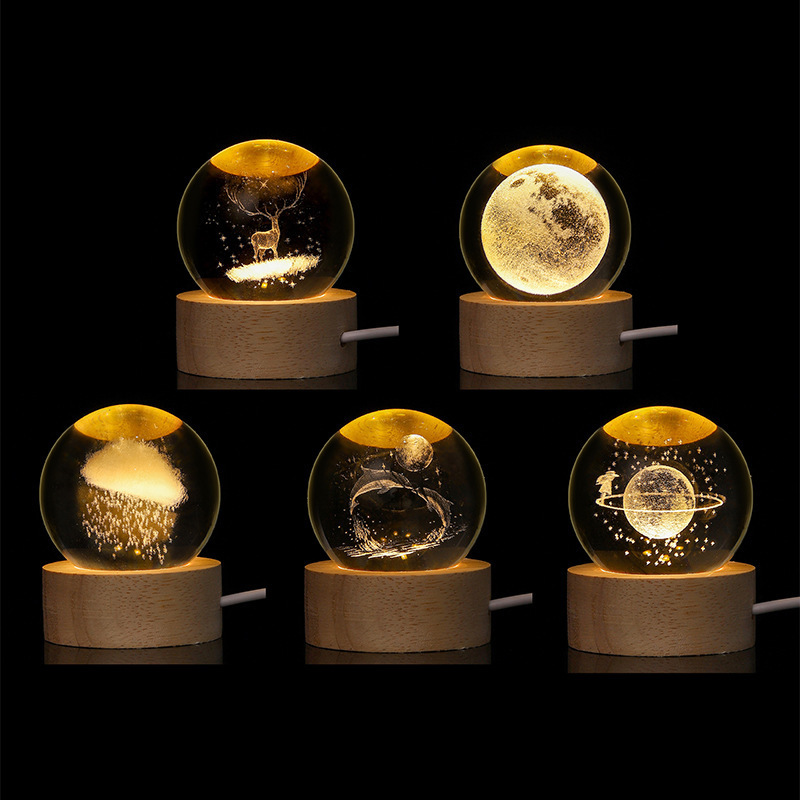 Internally Carved Crystal Balls with Various Patterns, Direct Charging Night Lights, Light-Emitting Ornaments, Gifts That Young People Love