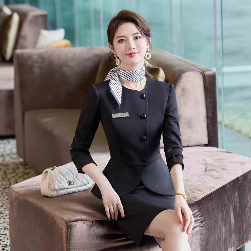 白色职业西装套装裙女2025新款酒店前台接待正装高级感工作服西服|undefined