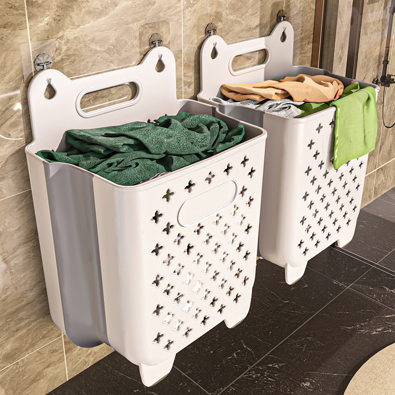 Dirty Clothes Basket Storage Bin, Household Wall-Mounted Foldable Laundry Basket for Dirty Clothes, Bathroom Large Capacity