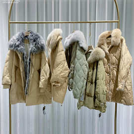 羽绒服女款高端女鹅绒毛领品牌折扣女装品牌撤柜女装皮草派克服