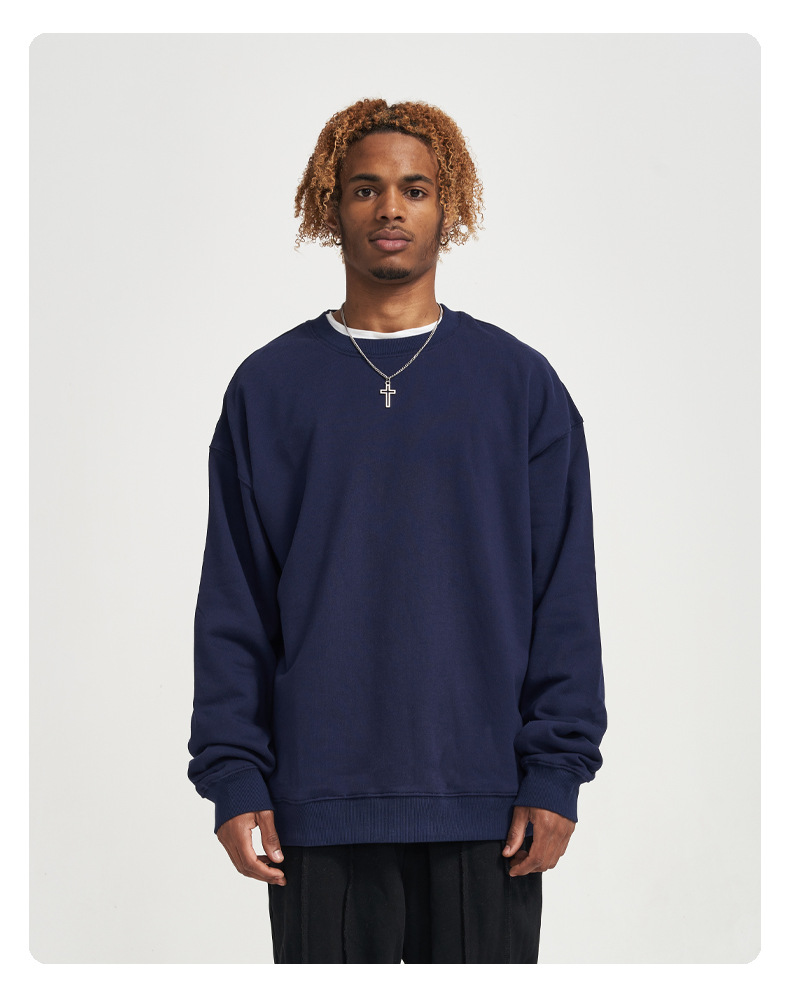 Solid Colour Crew Neck Sweatshirt For Men In Premium Cotton_voghion.com