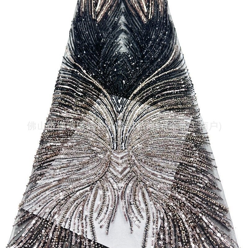 Fabricante nuevo estilo francés multicolor tela de perlas bordadas brillante brindis tela vestido de boda