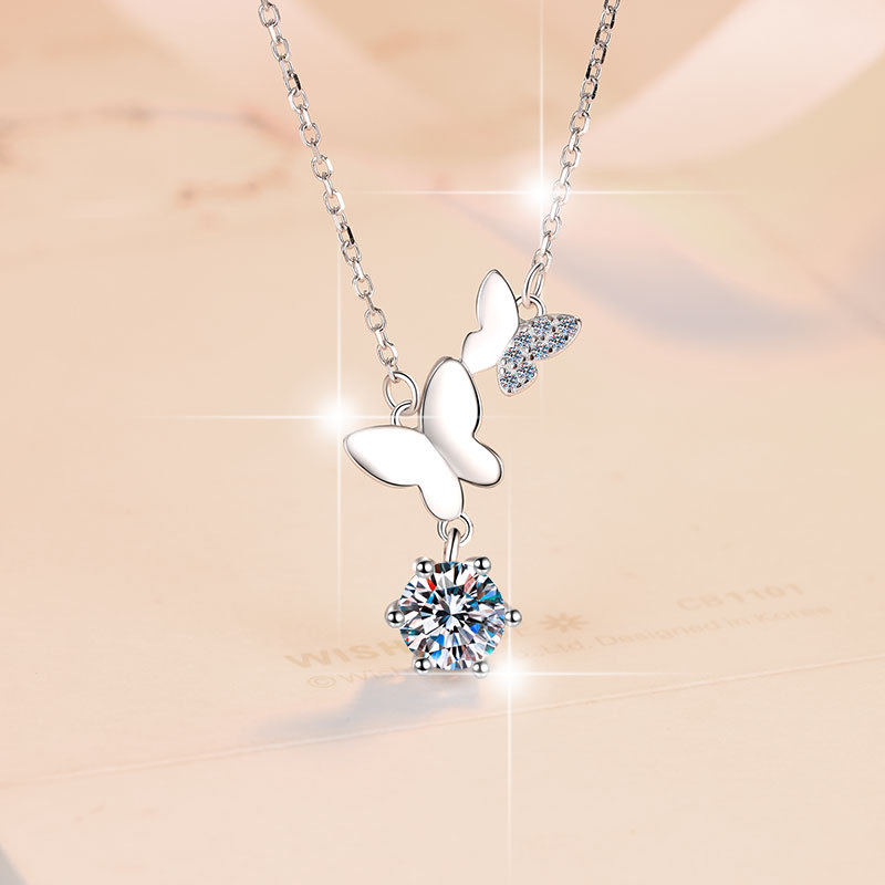 Argent Sterling Sucré Papillon GRA Placage Moissanite Zircon Pendentif display picture 1