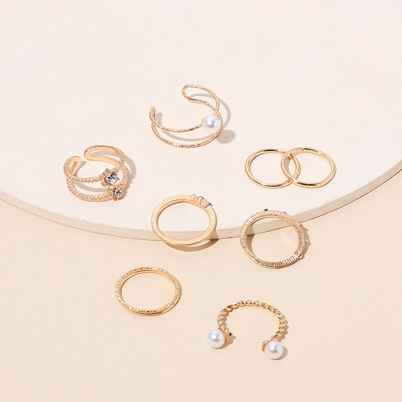 9g Weight Women'S Gender Fashion Pearl Rhinestone Alloy Ring Set 10