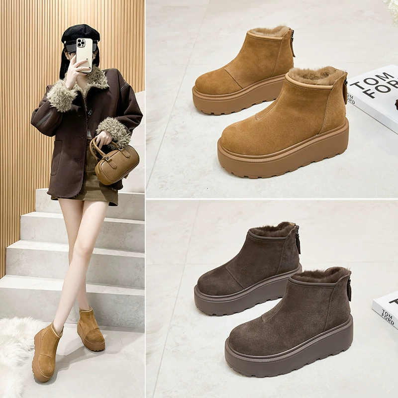 2024 Осень и зима кожаные ботинки из бобов с толстым дном плюс бархатные ботинки Бокен, повседневные одиночные ботинки, туфли, кексы, рафу, туфли, ретро