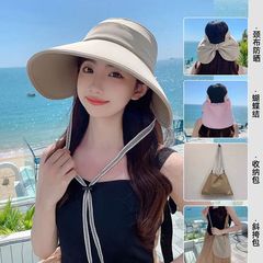 新しい大きなつばの空のトップ日よけ帽子、人気の完全サラウンド日よけ帽子、黒いビニールの完全遮光女性の顔と首の保護ショール