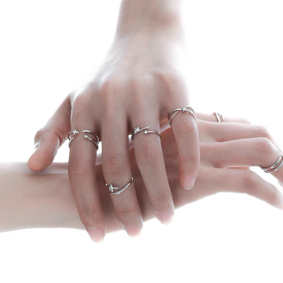 Stackable Band And Cubic Zirconia Ring Set Minimalist Style_voghion.com