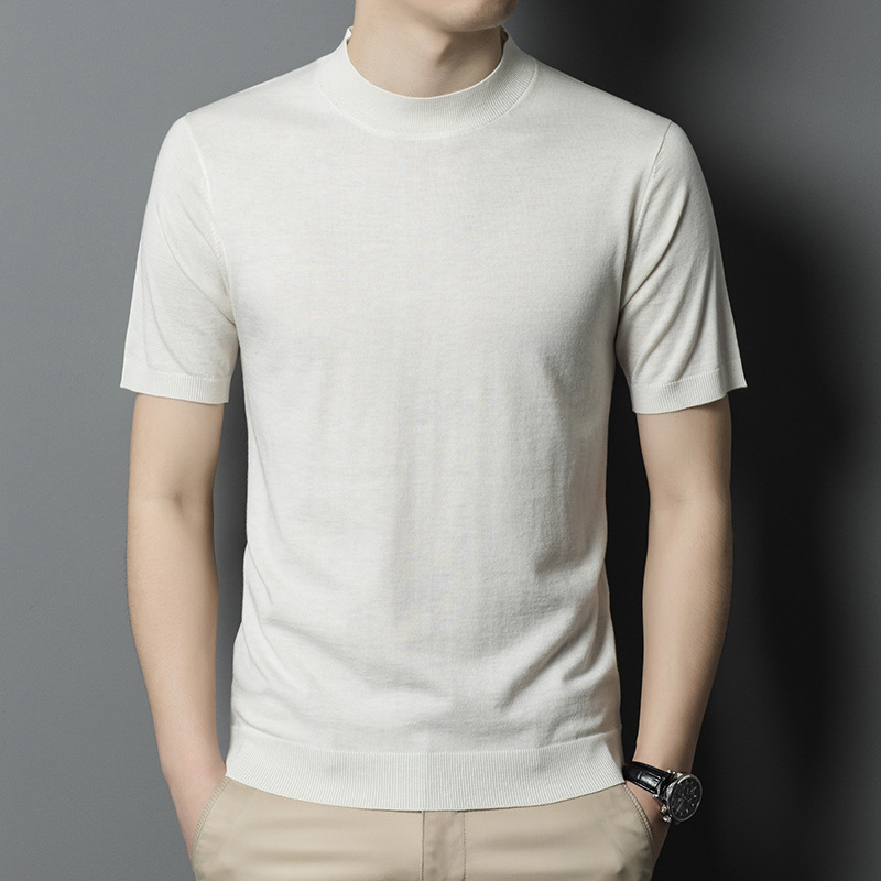 Wool blended short-sleeved sweater men's spring and autumn casual half turtleneck stretch all-match men's bottoming shirt T-shirt Wool blended short-sleeved sweater men's spring and autumn casual half turtleneck stretch all-match men's bottoming shirt T-shirt