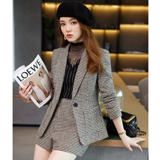 时尚百搭气质优雅千鸟格套短裤西装女2022秋冬新款韩版轻奢名媛潮