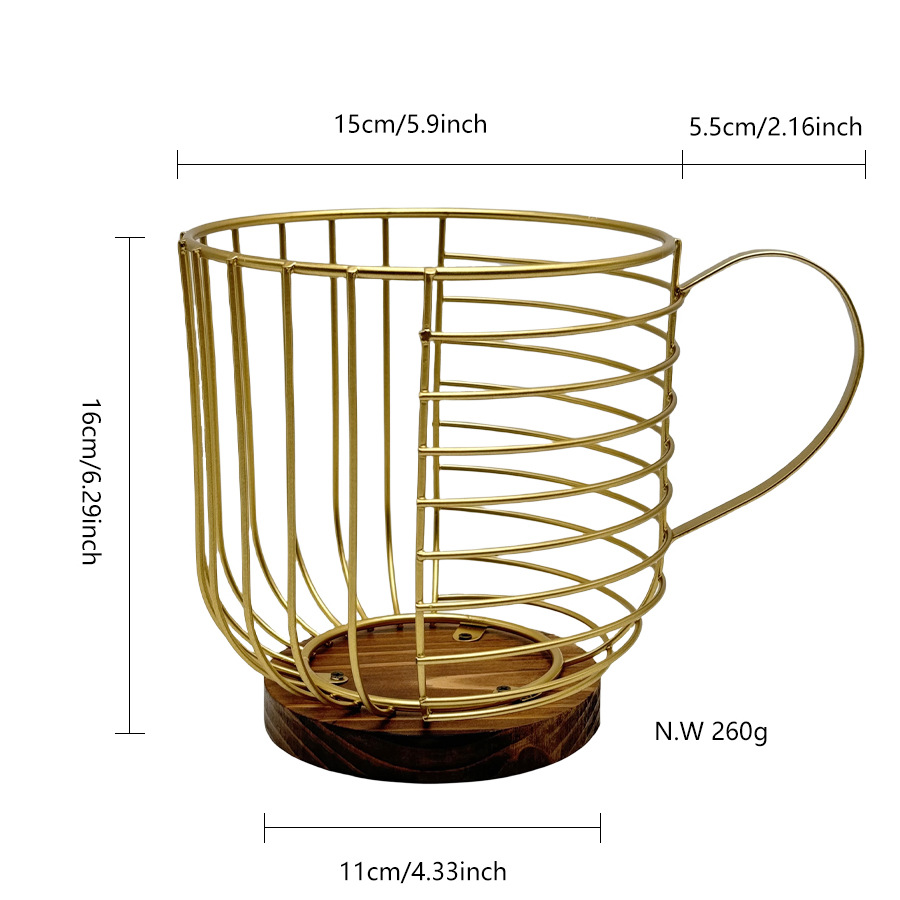 Soporte metálico para cápsulas de café con forma de taza, elegante organizador para cocina o sala.