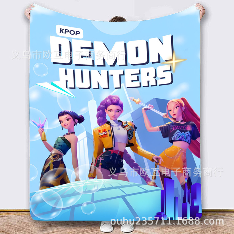 外国爆款K-POP猎魔女团（HUNTR/X）图案法兰绒毛毯 Demon Hunters|undefined