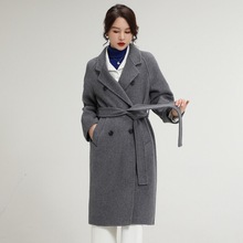 灰色雙面羊絨大衣女中長款西裝領韓版過膝高檔雙面絨毛呢外套2022