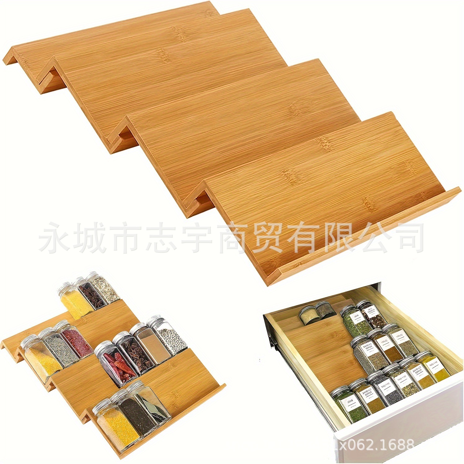 Madera cuadrada condimento rack especias rack almacenamiento rack material rack caja de almacenamiento de material de condimento