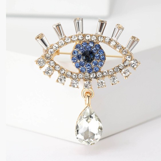Korean Style Luxury Devil's Eye Corsage Blue Diamond Niche Design Eye Brooch High-End Exquisite Rhinestone Pin