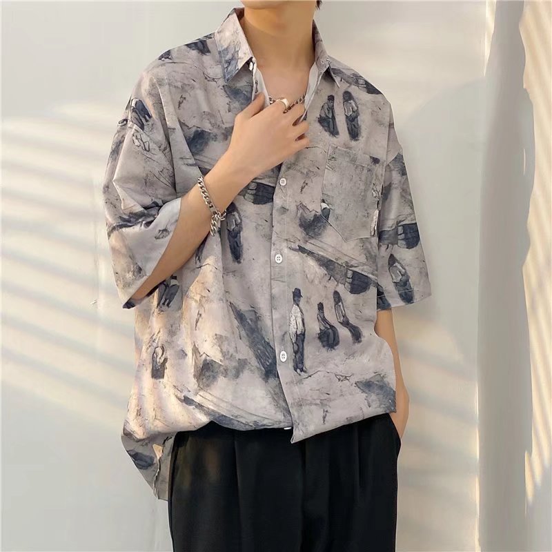 Hong Kong estilo Retro Vintage floral camisa manga corta Estilo Hawaiano tailandés diseño Ruan guapo camisa suelta para hombres y mujeres