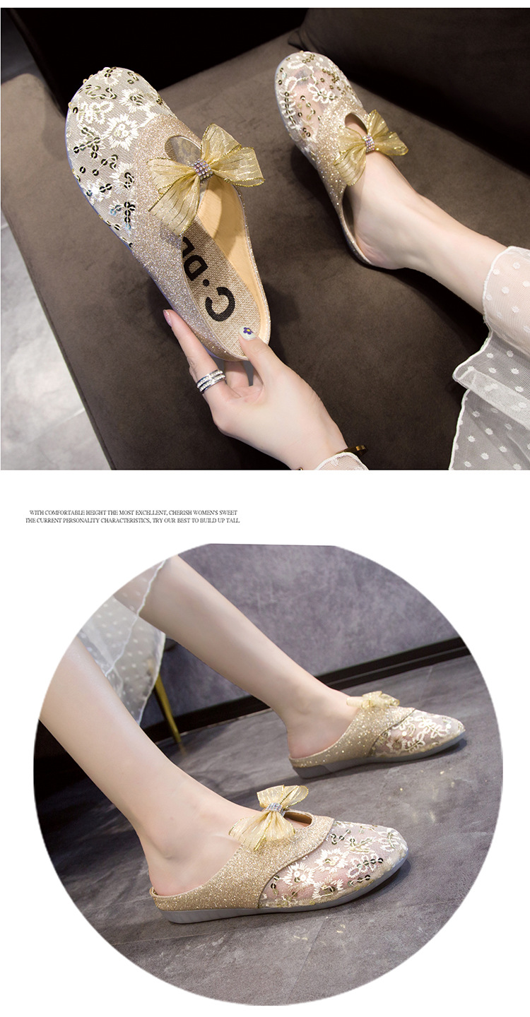 Zapatillas De Mujer Ropa De Abrigo Verano Nueva Malla Transpirable Lazo Baotou Estilo De Hada Plana Perezosa_voghion.com