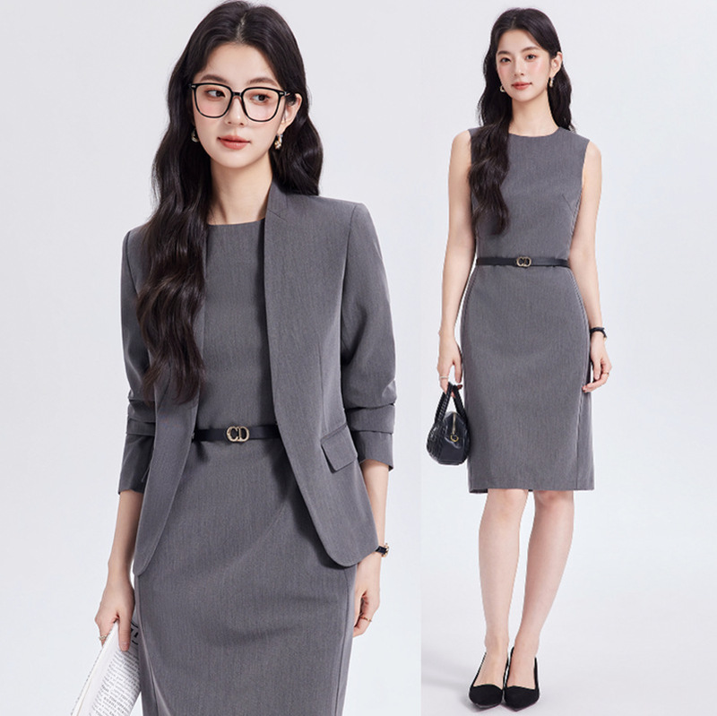 Workplace Interview Attire, Collarless Blazer, Women's Professional Formal Wear, Commuting Outfit, Teacher Qualification, College Student Suit Set