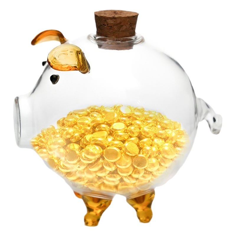 Vidrio con alto contenido de borosilicato mini cuajando frijoles dorados alcancía olla de almacenamiento de frijoles dorados botella de deseos fabricante al por mayor