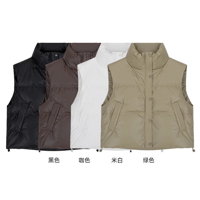 European Short PU Leather Down Vest Women's Vertical Collar All-match Small Outer Wearing Vest 2024 Winter New Waistcoat European Short PU Leather Down Vest Women's Vertical Collar All-match Small Outer Wearing Vest 2024 Winter New Waistcoat