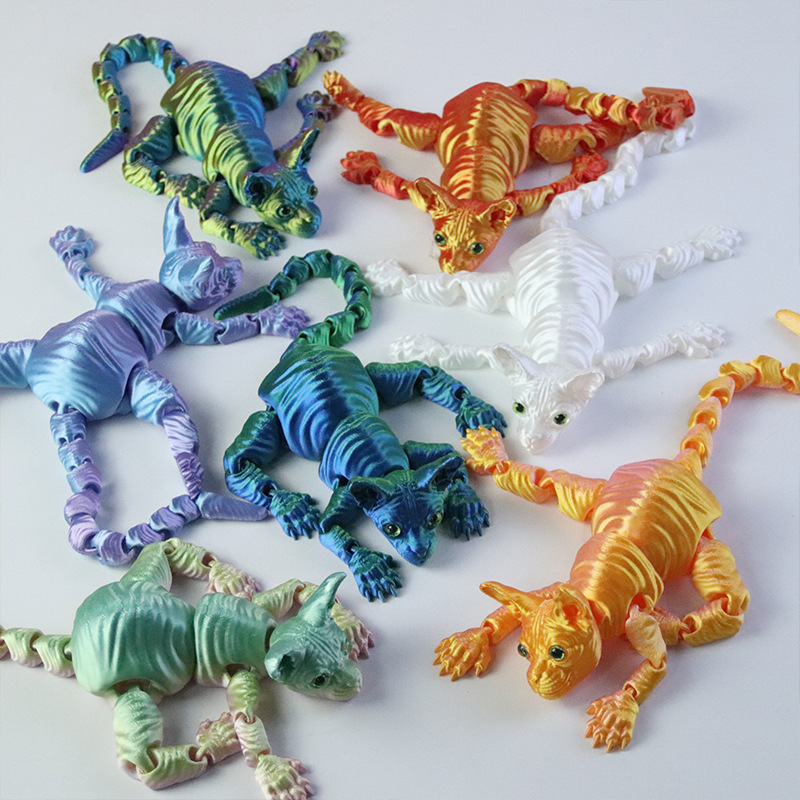 热销新款无毛猫关节可活动3D打印龙摆件手办套装3D打印无毛猫摆件|undefined