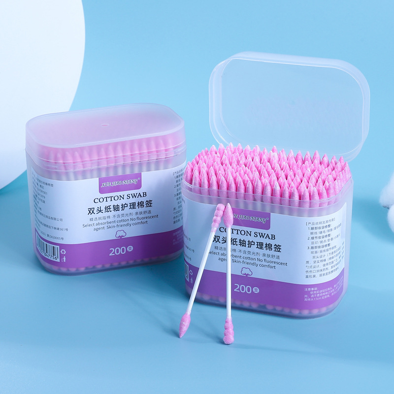 Desechables de algodón de maquillaje desechables 300 PCs caja redonda puntiaguda doble cabeza hisopos de algodón limpieza higiénica algodón hisopos de algodón