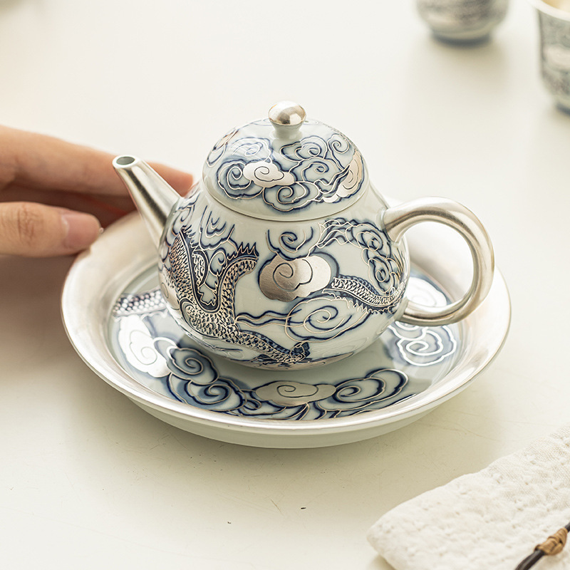 龙腾四海美人尖茶壶单壶999鎏银轻奢家用泡茶壶高档茶具功夫小壶|undefined
