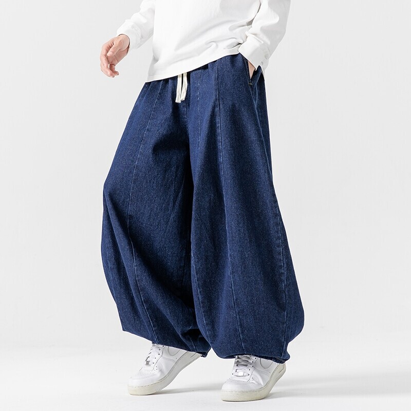 Japanese Cityboy Solid Color Wide-Leg Jeans for Men, Loose Versatile Drapey Wide-Leg Dad Pants, Cross-Border Export Pants